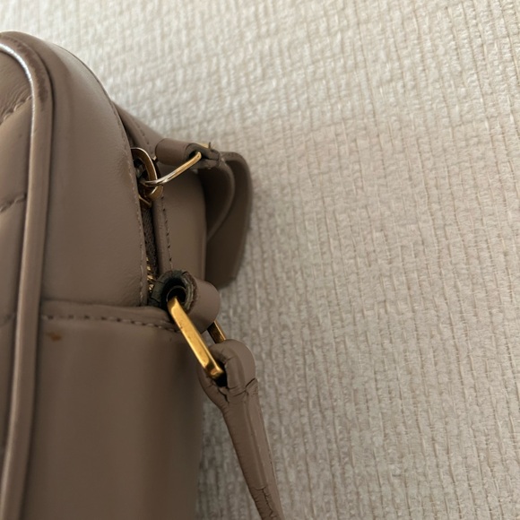 Authentic YSL Calfskin Matelasse Monogram Lou Camera Bag Dark Beige - Picture 10 of 14